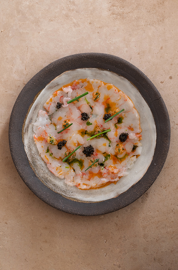 Gamba roja carpaccio, caviar_MADUNIA